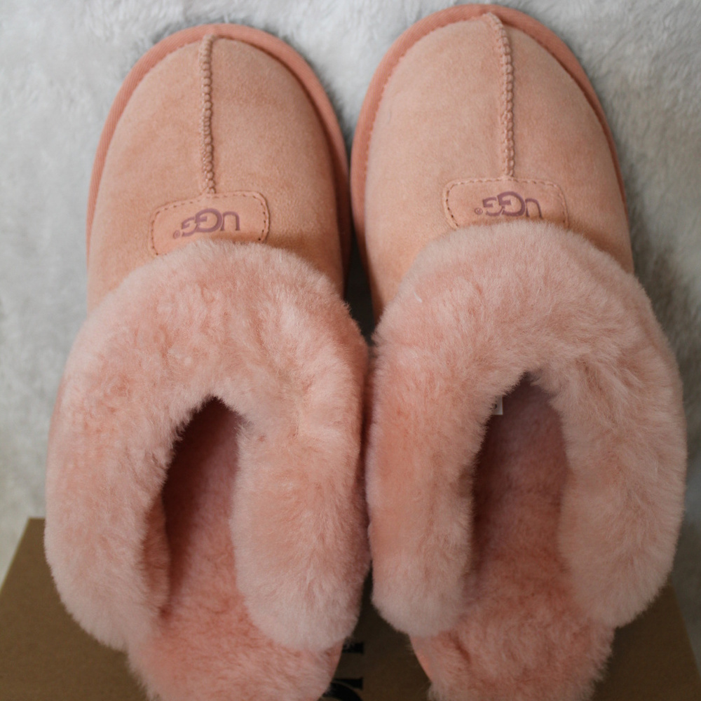 UGG COQUETTE PEACH PINK SUEDE SHEARLING SLIPPERS - Picture 5 of 7